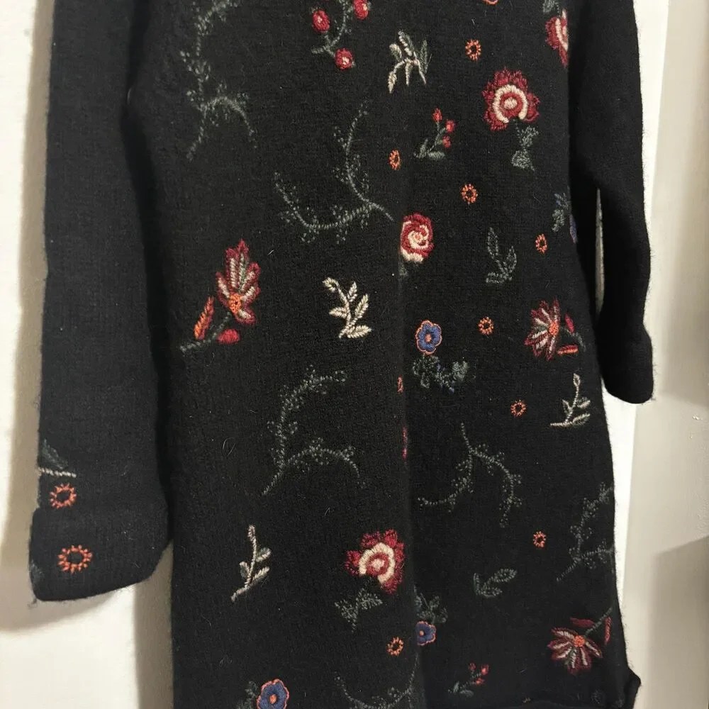 Sarah Spencer‎ Embroidered Wool Long Jacket Coat Artsy Whimsigoth L